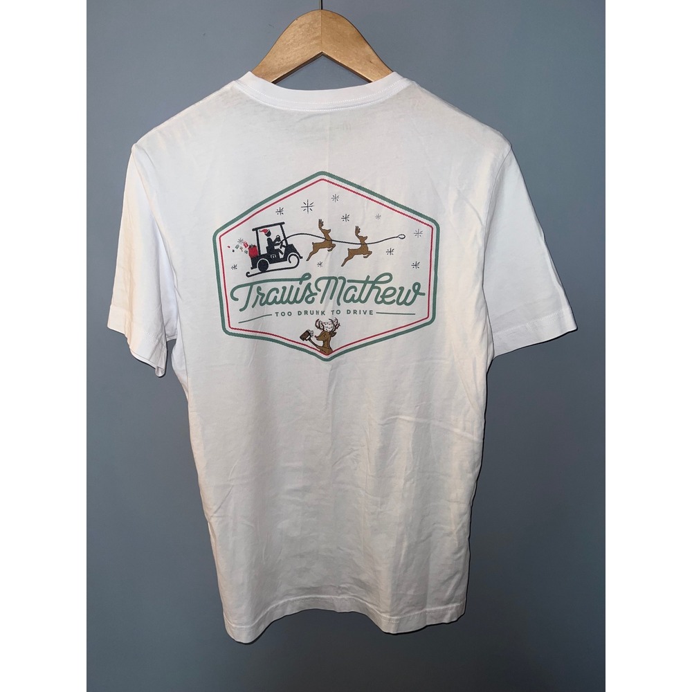 TravisMathew‎ Mens White Christmas Golf Graphic T-Shirt Too Drunk To Drive Small